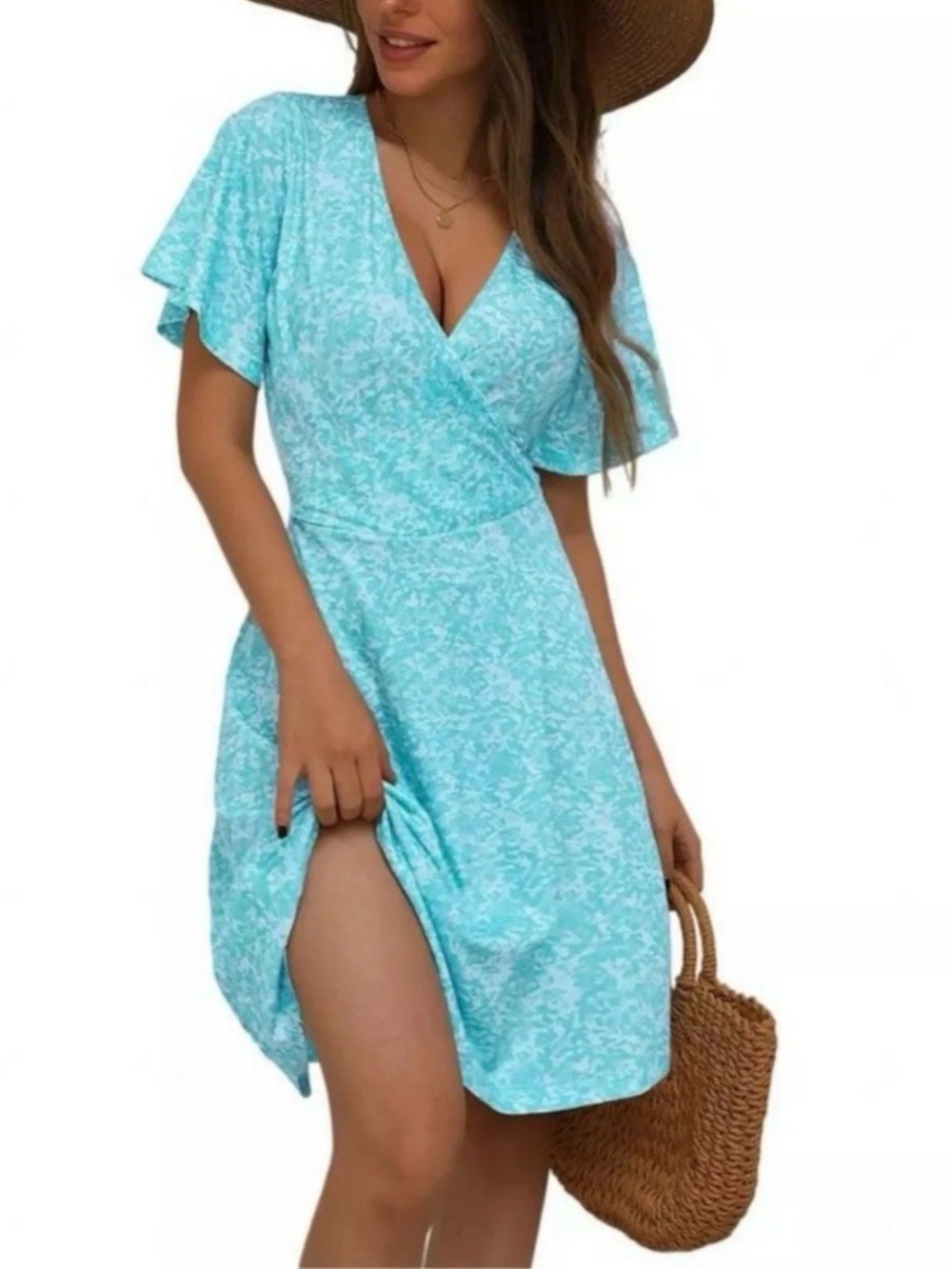 Yesfashion Women's Aqua Floral Midi Dress